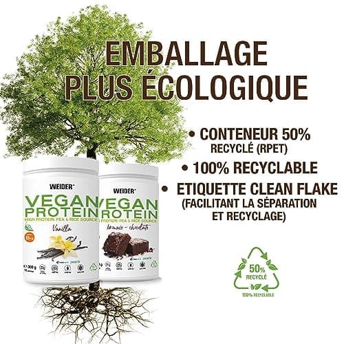 Weider Vegan Protein PACK DUO (2x300g) Goût Vanille et Chocolat. Protéines 100% Vegetal d'Isolat Pois & Riz. Avec Vitamine B12 & Stevia. Sans Gluten, Sans Sucre. Emballage 50% Recyclé, 100% Recyclable