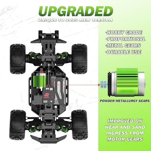 RIAARIO Voiture tout-terrain 1:18, véhicule tout-terrain électrique, 4WD, camion RC étanche 4X4 avec 2 batteries rechargeables