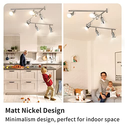 wowatt Spots de Plafond Orientable - Pivotants Plafonnier Industriel Plafonnier 6 Spots Luminaire Spot Nikel Mat Douille GU10 pour Cuisine Chambre Salon Couloir Salle à manger Sans Ampoules