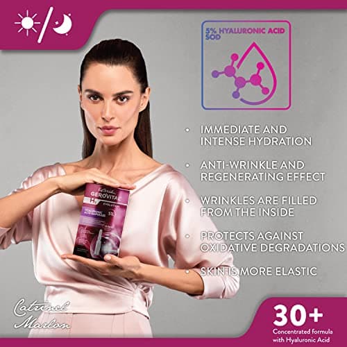 Sérum à l'Acide Hyaluronique pour Visage, Traitement Anti-Rides, Effet Très Hydratant, Régénérant et Antioxydant, Non Injectable, 10 flacons x 2 ml, Gerovital H3 Evolution