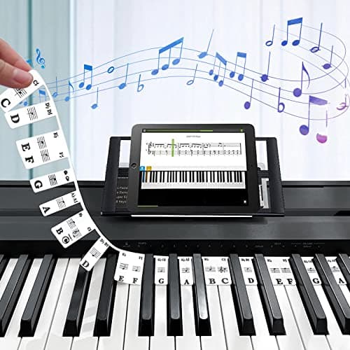 Amovibles pour Clavier de Piano, Autocollants Clavier Piano Pleine Grandeur, 88 Touches en Silicone pas Besoin de Coller Étiquettes Réutilisables, pour Piano pour Enfants Débutants et Adultes