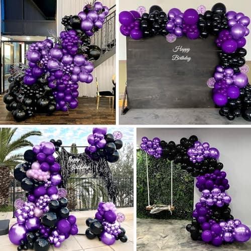 Teselife Ballons Noir Violet, 30Pièces Noir Violet Foncé Métal Violet Confettis Ballon Latex Hélium Ruban Hommes Femmes Genre Anniversaire Mariage Valentin Graduation Proposition Halloween Mascarade