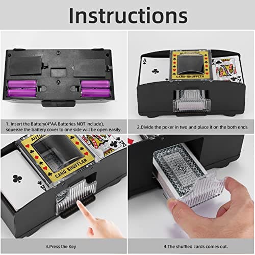 Wowlela Mélangeur de cartes automatique électrique pour les amateurs de jeux de cartes, Mélangeur de cartes à 2 ponts automatique à piles pour jeux de cartes à domicile, poker, cartes à jouer, rami