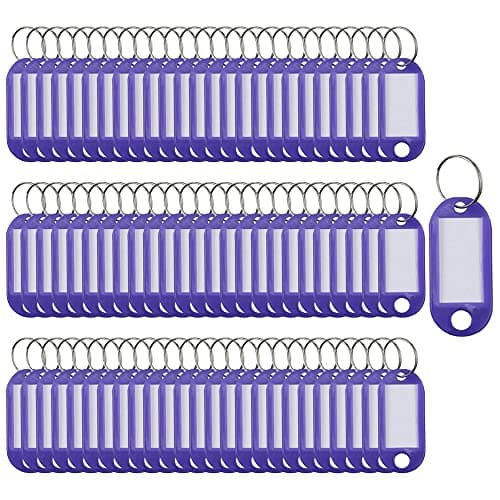 Lot de 100 étiquettes porte-clés en plastique avec anneau fendu Violet