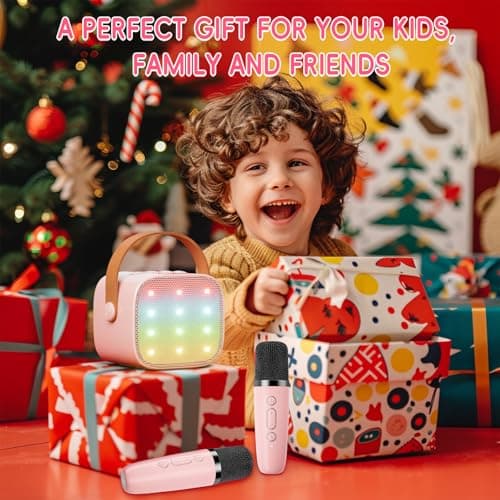 Ankuka Micro Karaoke Enfant sans Fil avec 2 Micro, Micro Karaoke Enfant, Cadeau Fille 4-12 Ans Anniversaire Jouet Fille, Mini Microphone pour Enfant Adulte Fille Rose