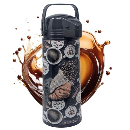 COM-FOUR® Carafe à pompe isotherme 1,9 L avec motif café - carafe à pompe isotherme de 1,9 litre en acier inoxydable avec insert en verre (01 pièce - 1,9 litre motifs café)