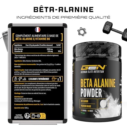 Bêta Alanine - 500 g poudre pure sans additifs - pureté +99% - 100% acide aminé Bêta Alanine - Vegan - German Elite Nutrition