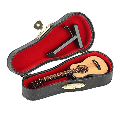 Lazmin Modèle de Guitare Miniature, Ornement d'Instrument de Guitare en Bois avec Support et Étui, pour la Décoration de la Maison, Cadeaux pour Enfants, Amis