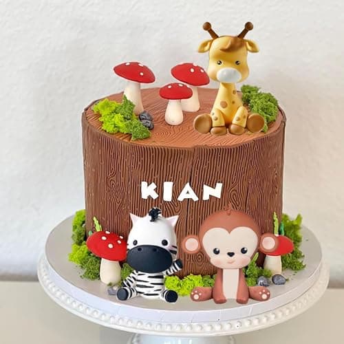 Gâteau Topper Jungle, 5 Pièces Animaux Gâteau Décoration, Decor Gateau Animaux la forêt, Girafe,Lion,Singe,Éléphant,Zèbre pour Enfants Fête d'anniversaire Animaux de la Jungle Gâteau Décoration