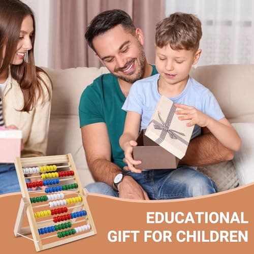 RNHDLY Boulier Enfant, Boulier Règle à Calcul, Abaque en Bois Aide au Calcul avec 100 Perles, Baguettes de Comptage, Cartes Numériques, Boulier Abaque Enfant Bois pour Les Enfants à Partir de 3 Ans