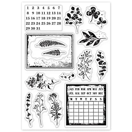 GLOBLELAND Vintage Plant Calendar Clear Stamps pour DIY Scrapbooking Retro Plant Schedule Silicone Clear Stamp Seals For Cards Making Photo Album Journal Home Decoration