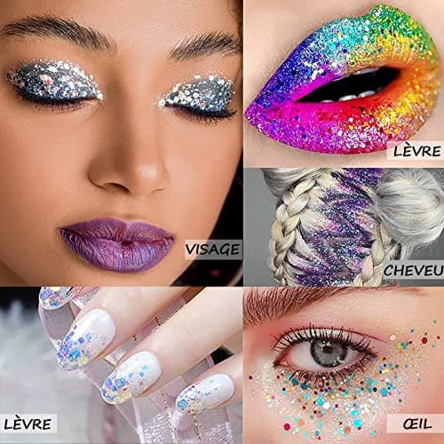 XOPOZON 5 Populaire Couleurs Sirène Paillettes, Sparkling Chunky Glitter Liquide Fard À Paupières Glitter Body Gel pour Cosmétique Visage Cheveux Ongles Maquillage Longue Durée Mousseux 30g