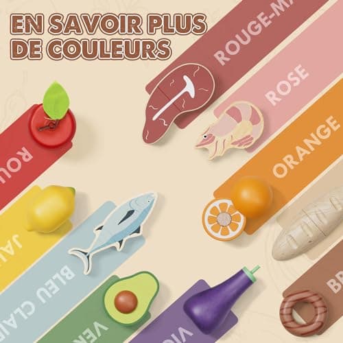 Lehoo Castle Accessoire Cuisine Enfant, Jouet de Cuisine en Bois Enfant, Accessoires Cuisine Enfant avec Panier en Tissu, Jouet Alimentaire, Jouet Montessori 3 4 5 6 7 Ans