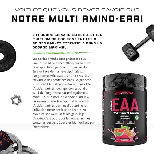 Poudre EAA - 532 g - (Candy Watermelon) - Formule de code humain - Tous les 8 acides aminés essentiels - Boisson d'entraînement Amino - Goût délicieux et solubilité optimale - Végétalien
