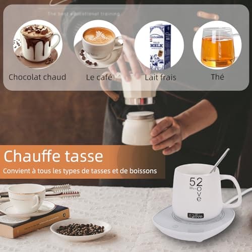 Chauffe Tasse Bureau avec Inductance Gravitationnelle pour Arrêt Automatique, Maintien Thé Lait Café au Chaud en Cuisine et Maison (avec Tasses)