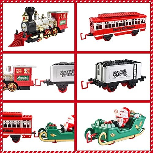 deAO Ensemble de Train Jouet pour Enfants avec phares, Effet de fumée, 4 Wagons et Rails pour NoëlChristmas Theme Classic Trainset - Superbe Accessoire pour Enfants et décoration de Noël