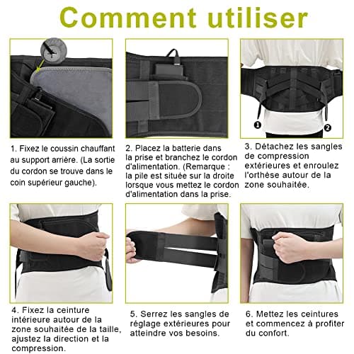 HONGJING Ceinture de compression sans fil avec coussin chauffant pour hernie discale et soulagement de la douleur scoliose (M)