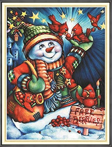 Abillyn Kit de broderie au point de croix Motif Noël bonhomme de neige oiseaux estampillé avec motif imprimé Noël