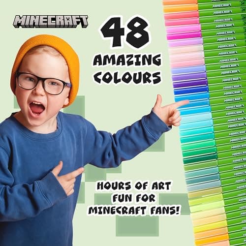 Minecraft Feutres de Coloriage pour Enfants - Lot de 48 Feutres Enfant Lavables Non Toxiques Idée Cadeau Gamer Garcon