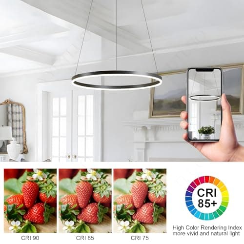 YYUTLUO Lustre LED Moderne DIY Cercle | 1 Noire Anneaux :60cm=29W| Éclairage Suspendu LED Métal+Acrylique Télécommande Intensité Variable 2,13G Lampe Suspendue Plafond Ronde Salon Chambre Coucher