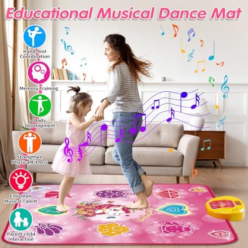 Tapis de Danse pour Enfants - Cadeau pour Fille - Tapis Musical avec 6 Modes de Jeu, Modes de défi, 9 lumières LED, Tapis de Jeu Licorne pour Enfants - Jouet d'anniversaire à partir de 3 Ans - Fille