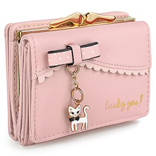 UTO Portefeuille Femme Petite Fille Chaton Pompon Nœud Aimable Chouette Synthétique Rose