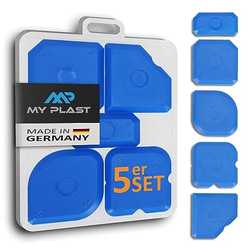 My Plast Kit de lissage de joints - Lot de 5 spatules à joints - Raclette plastique pour joints silicone & acrylique, coins, bords - Outil professionnel, avec chanfreins, kit - Bleu