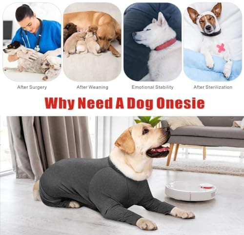 Oslueidy Ensemble de Récupération Post Chirurgicale pour Chien, Combinaison Pyjama pour Chien Corps Entier Grande Taille Moyenne Chien Récupération Ensemble Chirurgical Anti Léchage (Gris Foncé, XL)