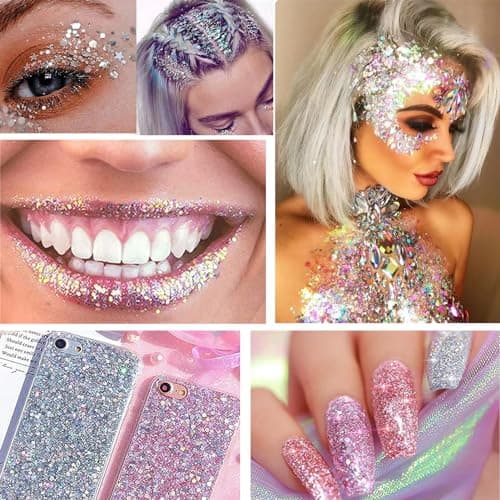 AONAT Gel Paillettes Visage,Paillettes Corps,Bombe Paillette Cheveux Et Corps,Paillettes Maquillage,Maquillage Paillettes Femme Visage,Pour Cosmétique Lèvres Ongles Festival Fête Décoration