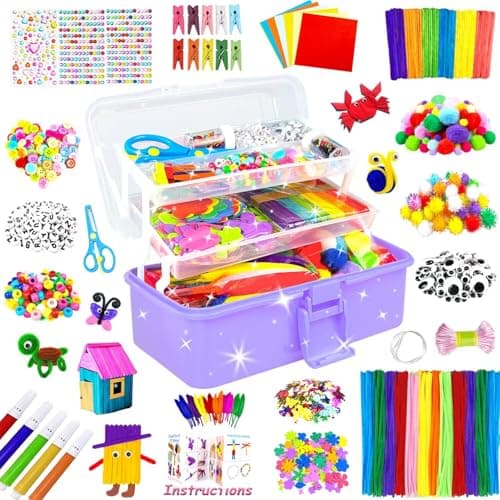 3000 Activites Manuelles pour Enfants Bricolage Enfants Kits de Loisirs Créatifs Boîte de Bricolage à 3 Niveaux avec Pipe Cleaners pour Enfants de 4-6, 6-8, 8-12 ans Cadeaux pour Filles Garçons,Violet