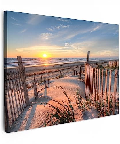 MuchoWow© Impression sur Toile Decoration Murale Peinture 70x50 cm Tableaux Decoratifs Muraux Déco Chambre Tableau Salon Dune - Coucher de soleil - Plage - Plantes - Mer