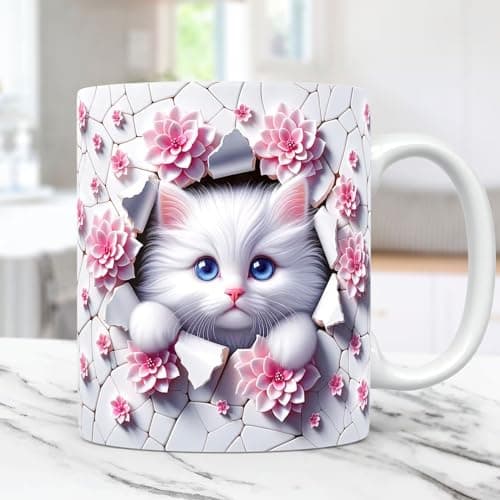 Liemuao Tasse en Céramique 325 ml, Tasse à Café 3D Mug Mignon Chat, Tasse Mug Cadeau Frère Anniversaire Créative Tasse de Chaton 3D pour amies ou à offrir a la famille (B)