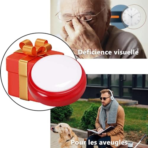 MAUJOY Horloge Parlante,Voix Française Claire Plus Facile à Comprendre- avec Réveil Alarme sonore pour Alzheimer, Malvoyants, Aveugles ou Personnes Agées (Red+White)