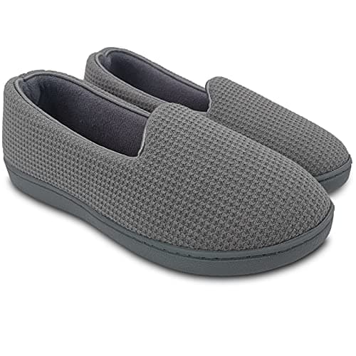 ofoot Chaussons Femme Maison Confort avec Dos Fermé,Pantoufles Mocassins Mousse Mémoire Intérieurs Extérieurs Antidérapants(36/37 EU,Gris Clair
