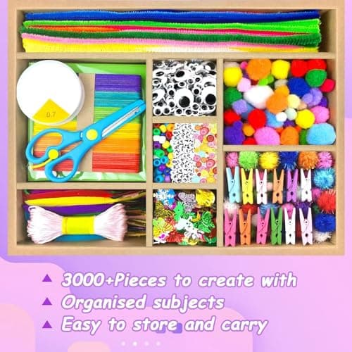 3000Pcs Activites Manuelles pour Enfants Activite Enfant Kit Bricolage Enfant Activité Manuelle Enfant pour 4-12 Ans, Fournitures Éducatives Loisirs Créatifs pour Enfants Pipe Cleaners Pompons Plumes