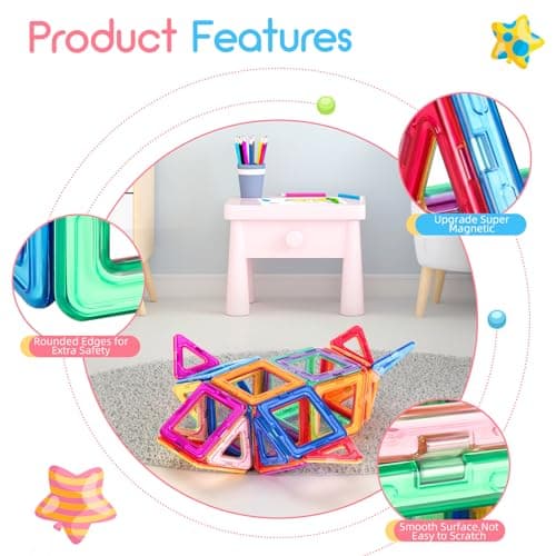 aaczly Construction Magnetique Enfant 50 Pièces Blocs de Construction Magnétiques Enfants Educatif Jeux Cadeaux pour Enfants à Partir de 3 4 5 6 7 an