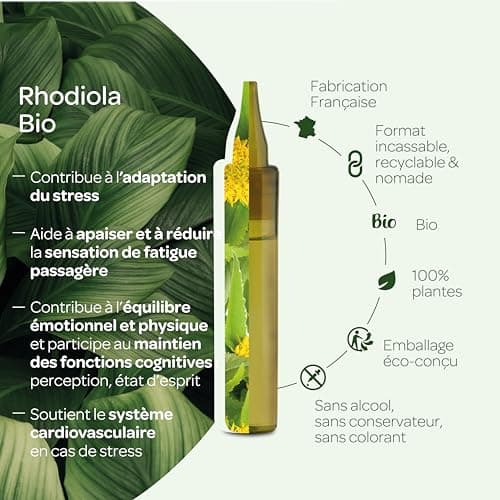 SUPERDIET- RHODIOLA BIO- Détente & Résistance au Stress -Format nomade -Phytothérapie - 20 Unidoses de 15 ml