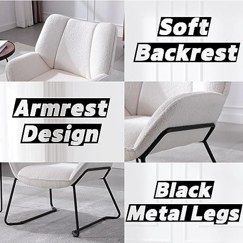 Wahson Fauteuils de Salon, Fauteuil Salon Confortable Assise Épais Fauteuil Chambre avec Pied Métal, Chaise Bouclette, Fauteuil Relax pour Salon/Chambre, Blanc