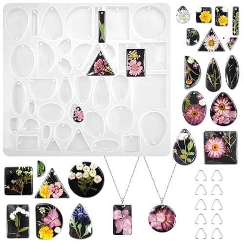 38 Cavité Moule Resine Epoxy Bijoux, Moule Silicone Bijoux, Époxy Résine Lot Moulage Bijoux Silicone Moules Outils, Moule Bijoux Resine Epoxy, pour Collier, Pendentif et Boucles d'oreilles