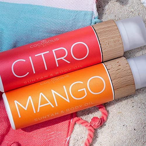 COCOSOLIS Mango - Huile bronzante, huile Bio pour un bronzage naturel - Crème pour un bronzage chocolat - Six huiles naturelles pour une peau éclatante, parfum frais de mangue (200)