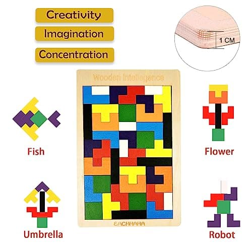 EACHHAHA Puzzle Enfant 3 Ans,Tangram Bois Puzzle 3 en 1,Casse-tête en Bois, Améliorer la pensée logique et la cognition des Structures géométriques,Cadeau d'anniversaire pour Enfants