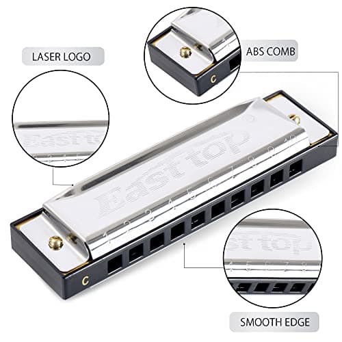 East Top - Harmonica diatonique de blues en clé de do à 10 trous pour adultes, enfants, débutants, professionnels et étudiants - 20 tons