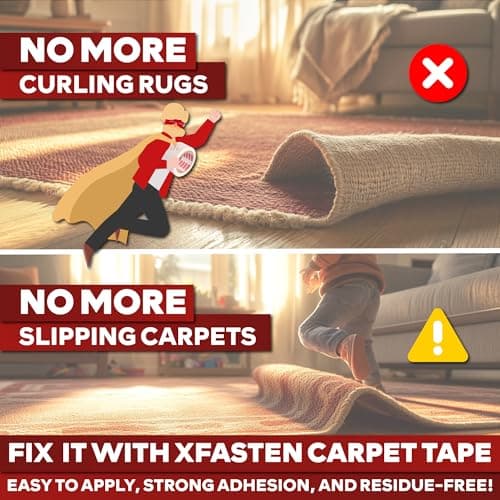 XFasten Ruban à tapis double face résistant au bois, 2 pouces x 30 Yards; pour carpettes, sans résidus