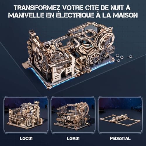 ROBOTIME LGC01+LGA01+LG01 3-in-1 Circuits de Billes Maquette Puzzle 3D en Bois à Construire pour Adultes, LED Mécanique Modèle Cadeau Homme, LGX02 (=LGC01+LGA01+LG01)