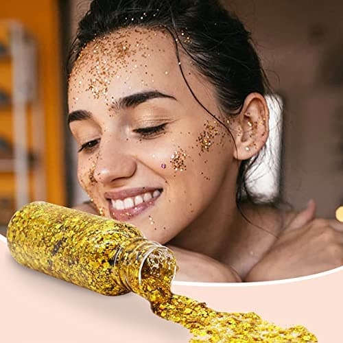 6 Bottle Paillettes Visage,Glitter Body Gel, Maquillage,Pour Corps, Mermaid Sequins Body Glitter,pour Festival Fête Noël Pâques Décoration (Blanc/Or/Argent/Rose/Vert/Violet)