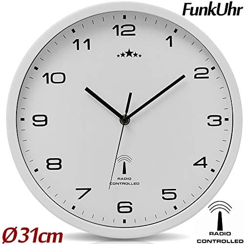 Monzana® Horloge Murale Radio pilotée à Quartz silencieuse Blanche Ø 31cm avec trotteuse Changement d'heure Automatique