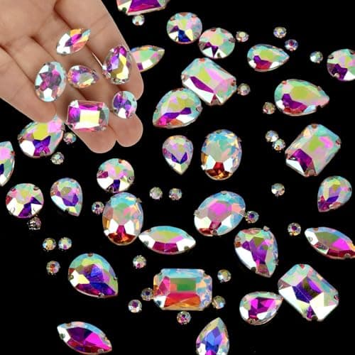 GEFIRE 186 Pcs Couture Strass, Strass a Coudre Griffes en Métal Incrustées, Strass Decor Verre Strass Cristal Pour les vêtements de Bricolage, Les Accessoires de Diamant Cousus à la Main (Blanc AB)