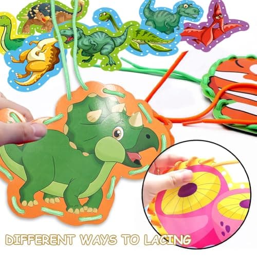 Lot de 12 Jouets à Corder, Cartes à Coudre Double Face Dinosaures, Cartes à Lacer Enfant, Jouets à Corder Éducatifs, Jeux de LaçAge pour les Enfants, pour Garçon Fille Cadeau