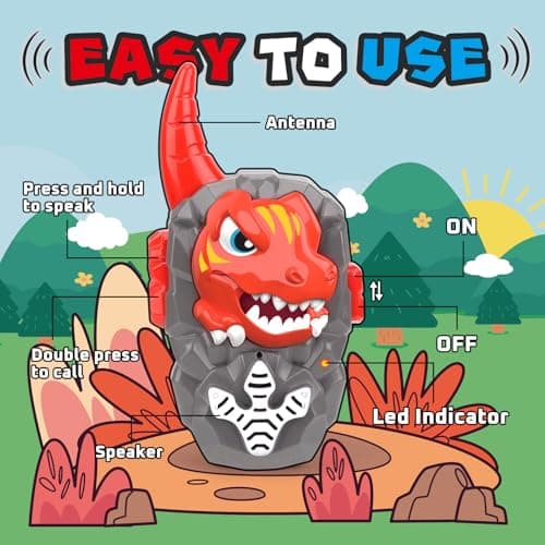 2 Paquets de talkies-Walkies Dinosaures pour Enfants, Jouets d'intérieur et d'extérieur d'une portée d'un Demi-Mile pour Les garçons âgés de 3 à 5 Ans