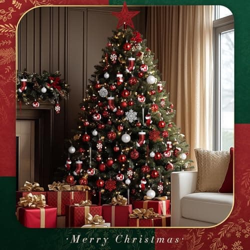 SOLEDI Lot de 128 Boule de Noel - Decoration Noel Sapin - Boules de Noël en Plastique Incassable - pour Decoration Noel Extérieur ou Intérieure - Décorer Sapin de Noël - Deco Noel (Rouge et Blanc)